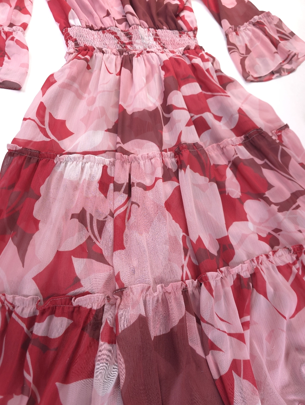 New Misa Los Angeles Stunning Magenta & Pink Floral Tiered Maxi Dress Sz S - Picture 5 of 13